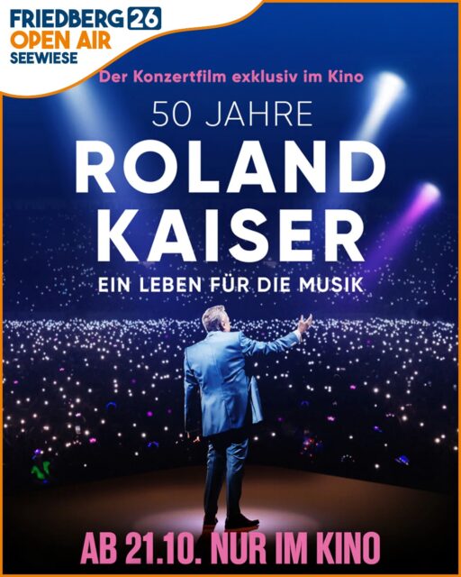 🎬 Ihr wollt nicht so lange warten, bis Roland Kaiser am 12. Juli 2026 auf der Seewiese steht?

Dann kommt jetzt schon Konzert-Feeling auf der großen Leinwand! 🎶
Ab morgen läuft der Roland Kaiser Konzertfilm in den deutschen Kinos – natürlich auch bei unserem Partner @kinopolis_de .🍿✨

Also schnappt euch eure Freunde und erlebt Roland schon jetzt im Kino.
Und wer weiß… vielleicht gibt’s in Gießen und Frankfurt (MTZ) ja noch die ein oder andere Überraschung. 😉

🎟️ Tickets für das Konzert am 12.07.2026 gibt’s hier:
➡️ https://tickets.friedberg-openair.de/